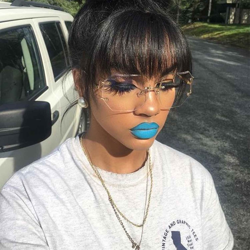 Women Clear Lens Rimless Sunglasses Gold Frame
